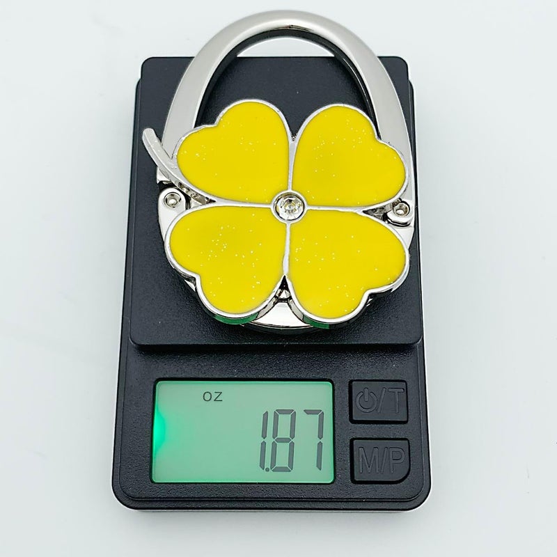 ROFLYER Four Leaf Clover Design Foldable Handbag Hanger Folding Purse Table Hook Holder (Yellow) - Image 4